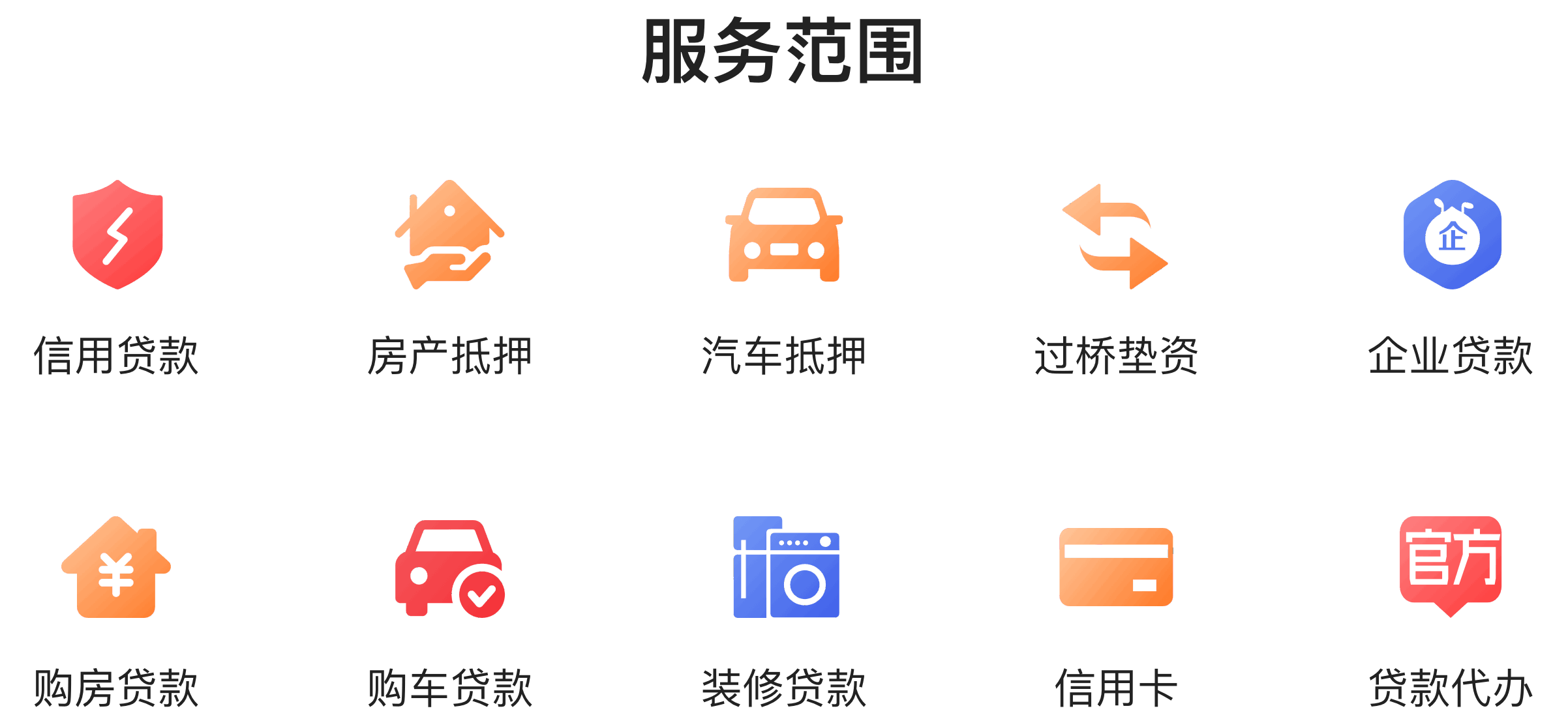 东融咨询服务范围包括信用贷款，房产抵押，汽车抵押，企业贷款，购房贷款，装修贷款等融资协办业务